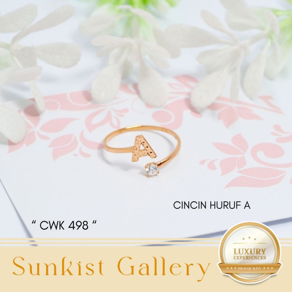 CINCIN HURUF ADJUSTABLE EMAS ASLI EMAS MUDA KADAR 8K/375 CINCIN HURUF A - H KODE CWK 498 - CWK 505