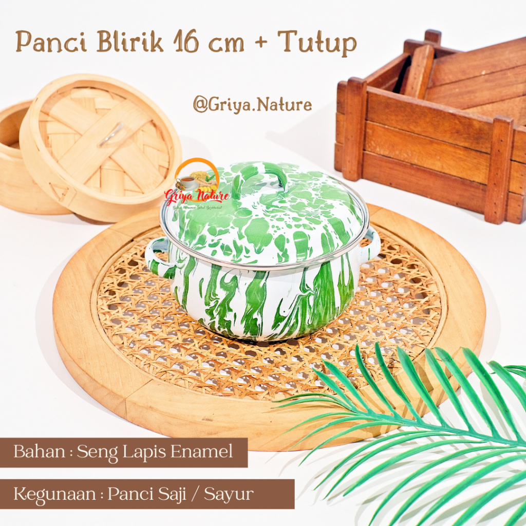 GRIYA NATURE [COD] Panci Blirik ukuran 16 cm + Tutup | Panci Saji /  Panci Sayur / Mangkok Loreng Lo