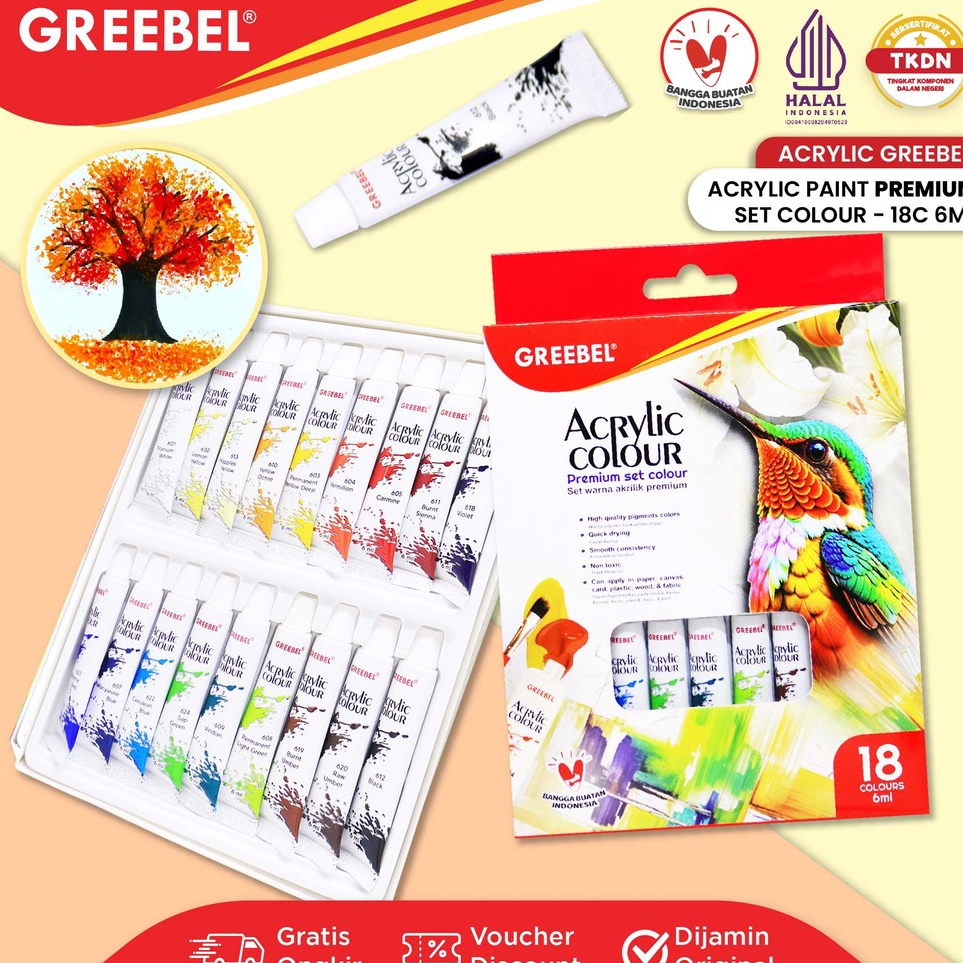 

GREEBEL Cat Lukis Akrilik Cat Acrylic Colour Kanvas 18 Warna 6 Ml 18x6 Ml Cat Melukis KODE A7T7