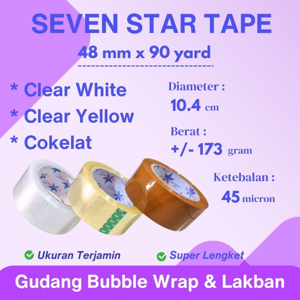 

Seven Star Lakban 45 mm x 110 Yard Terjamin Ukuran & Super Lengket