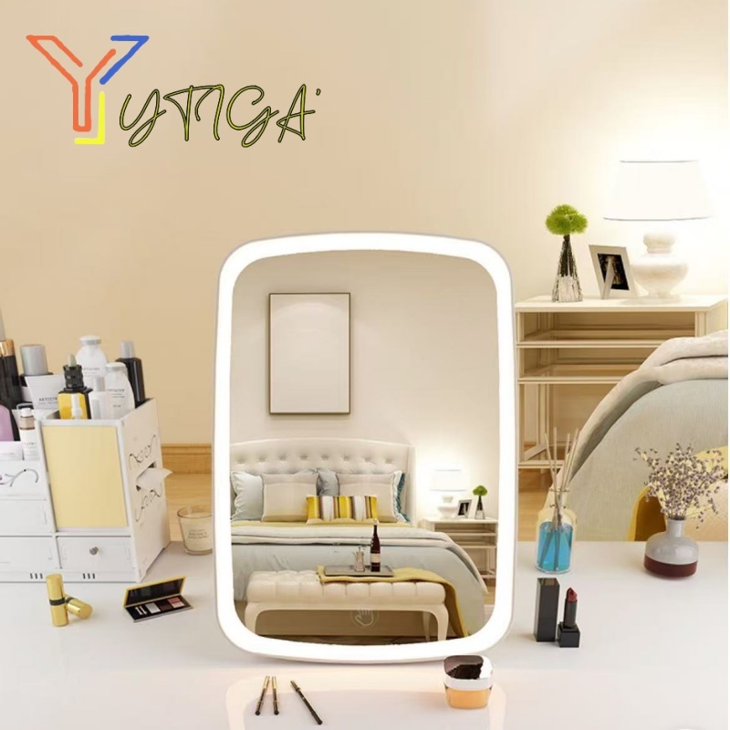 Cermin LED / Cermin Lampu LED / Cermin Make up Meja Dengan Lampu LED Tombol Touch Screen Charge USB