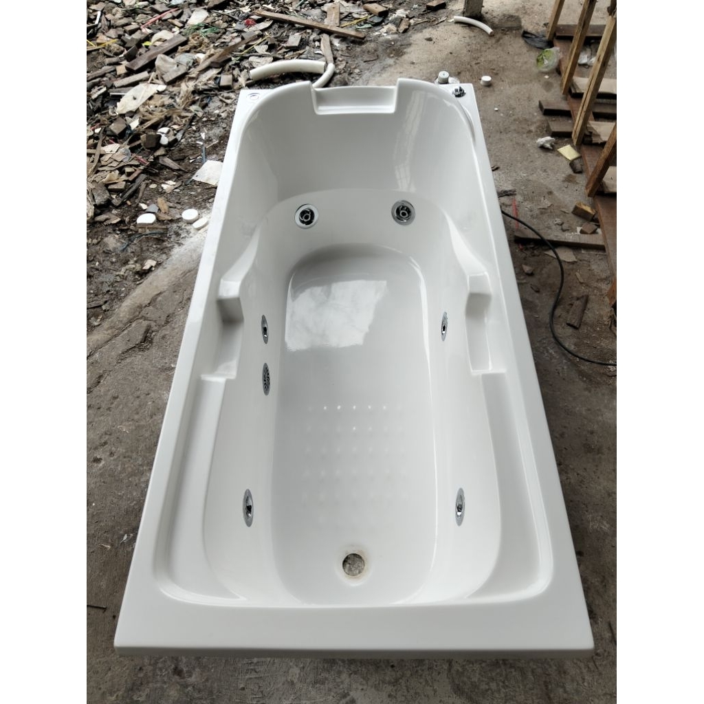 bathup tanam 148x69x40. bahan marble putih. bonus kran dinding dan afur