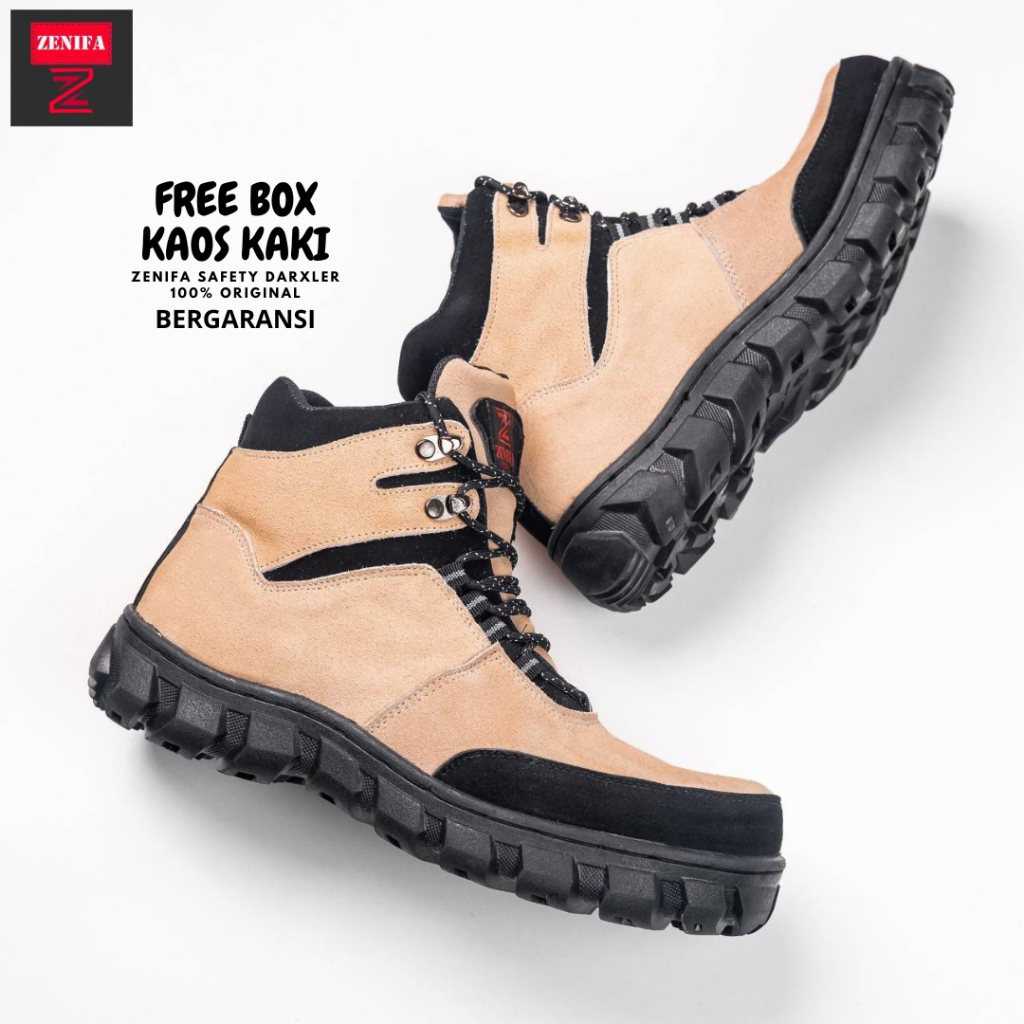 Zenifa - Sepatu Safety Boots Outdoor Ujung Besi Sol Karet Mentah