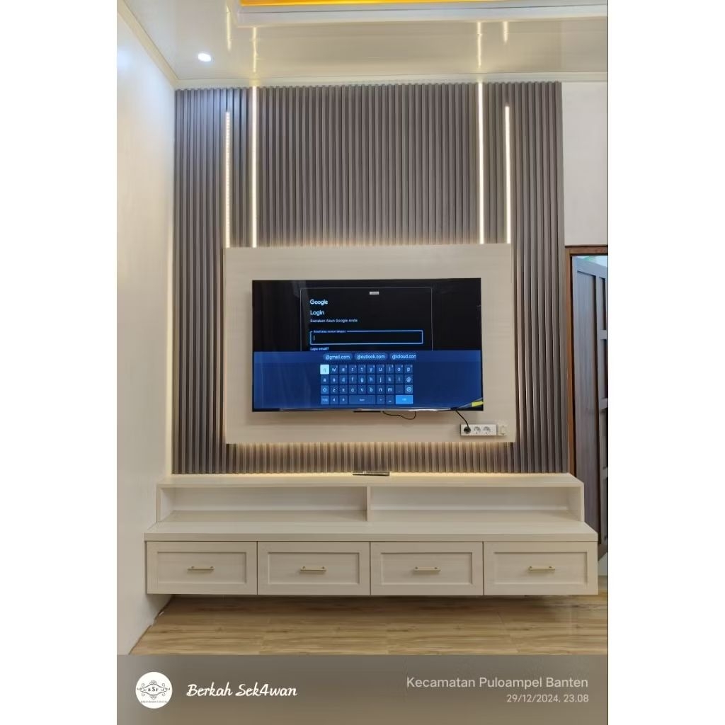Backdrop TV minimalis modern Backdrop tv gantung HPL