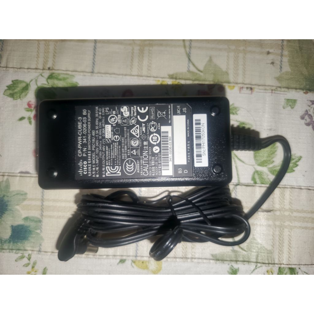 ADAPTOR ORIGINAL CISCO 48VOLT 0,38AMPERE Model:PSC18U-480