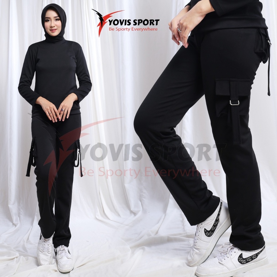KODE G2F celana senam kargo wanita celana kargo kantong 4 celana senam yovis sport