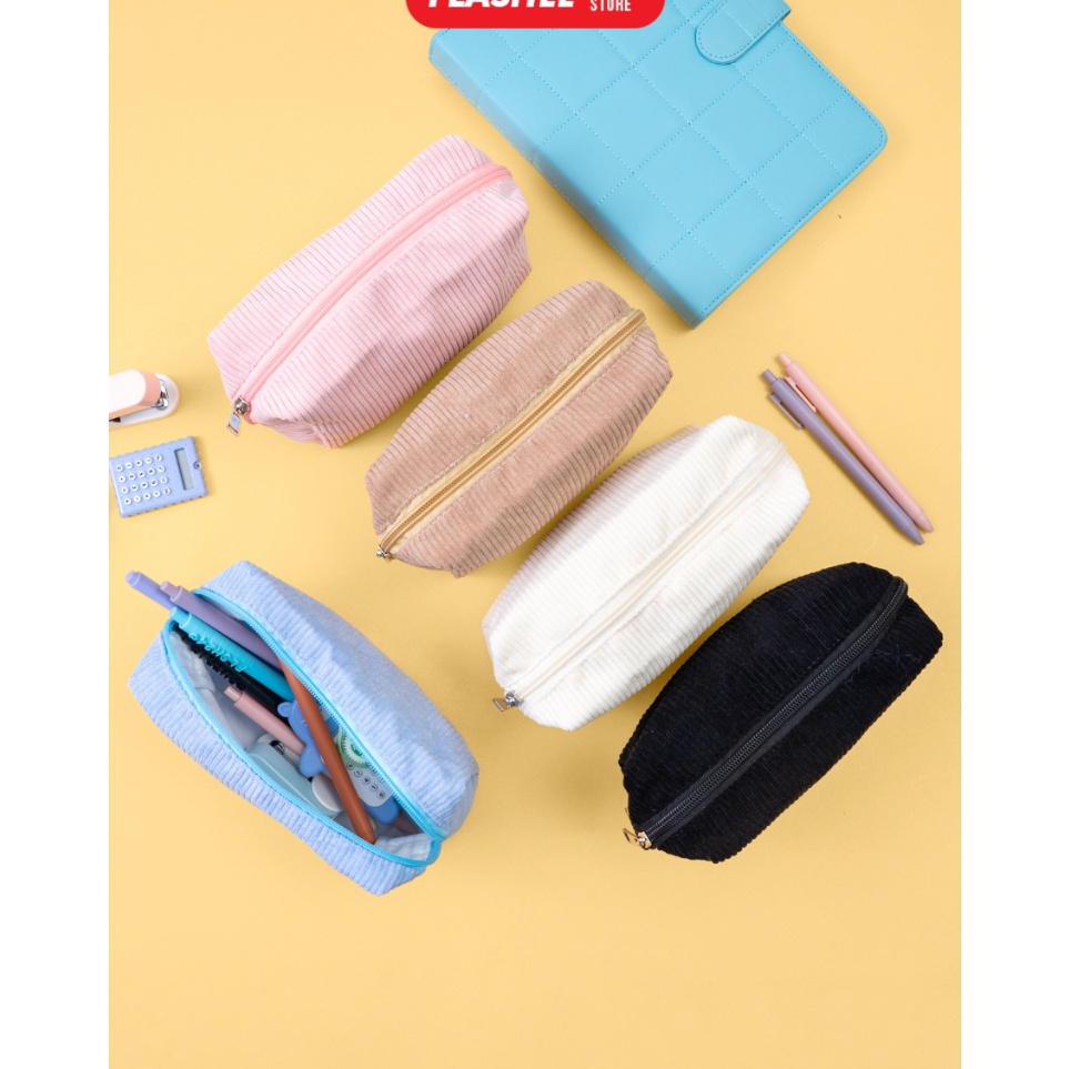 

Flashee Pencil Case Kotak Pensil Corduroy Pouch Make Up Pouch Multifungsi