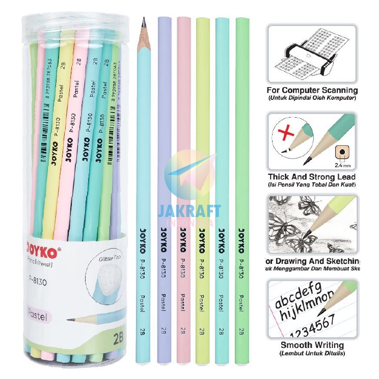 

36 Pcs Pensil Tulis 2B Warna Warni Pastel JOYKO P813 Souvenir Ultah Ulang Tahun Wedding Fancy