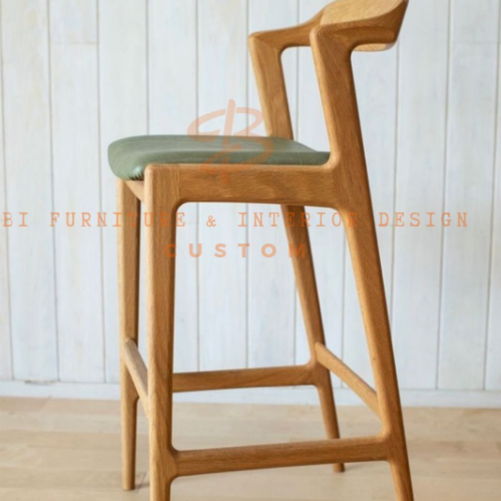 kursi bar dengan bantalan kursi cafe minimalis kayu jati