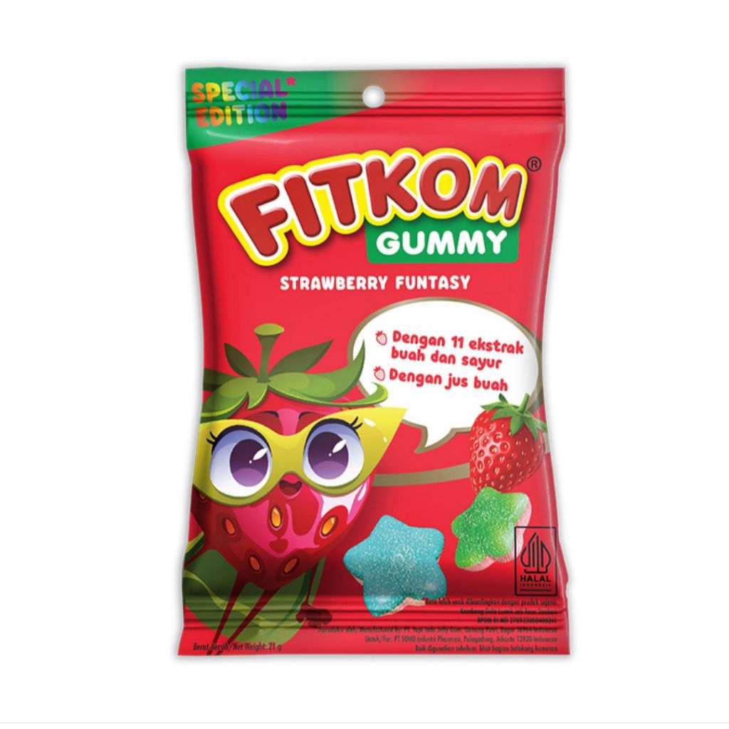 FITKOM Jelly Gummy Fruit Strawberry Funtasy 21g vitamin anak