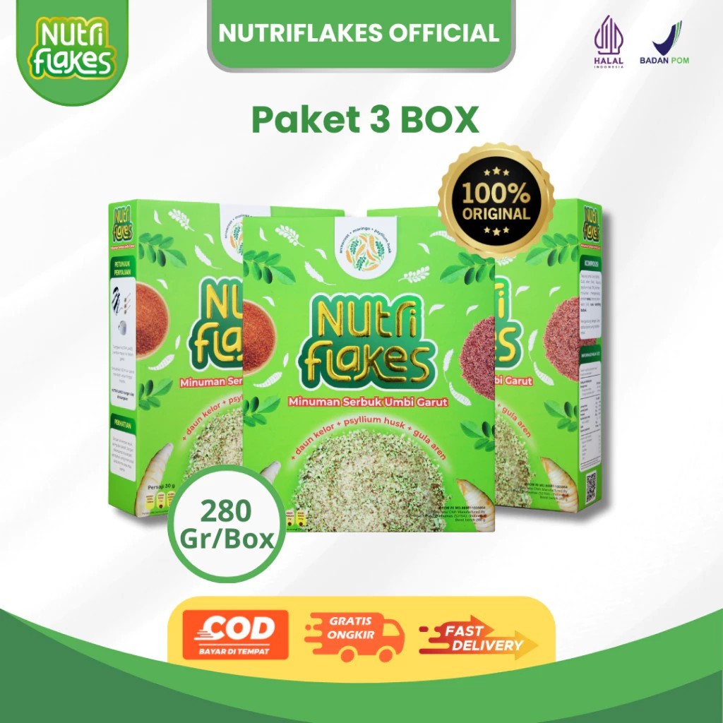

3 BOX DISKON TERMURAH!! Nutriflakes Sereal Umbi Garut Asam Lambung Original