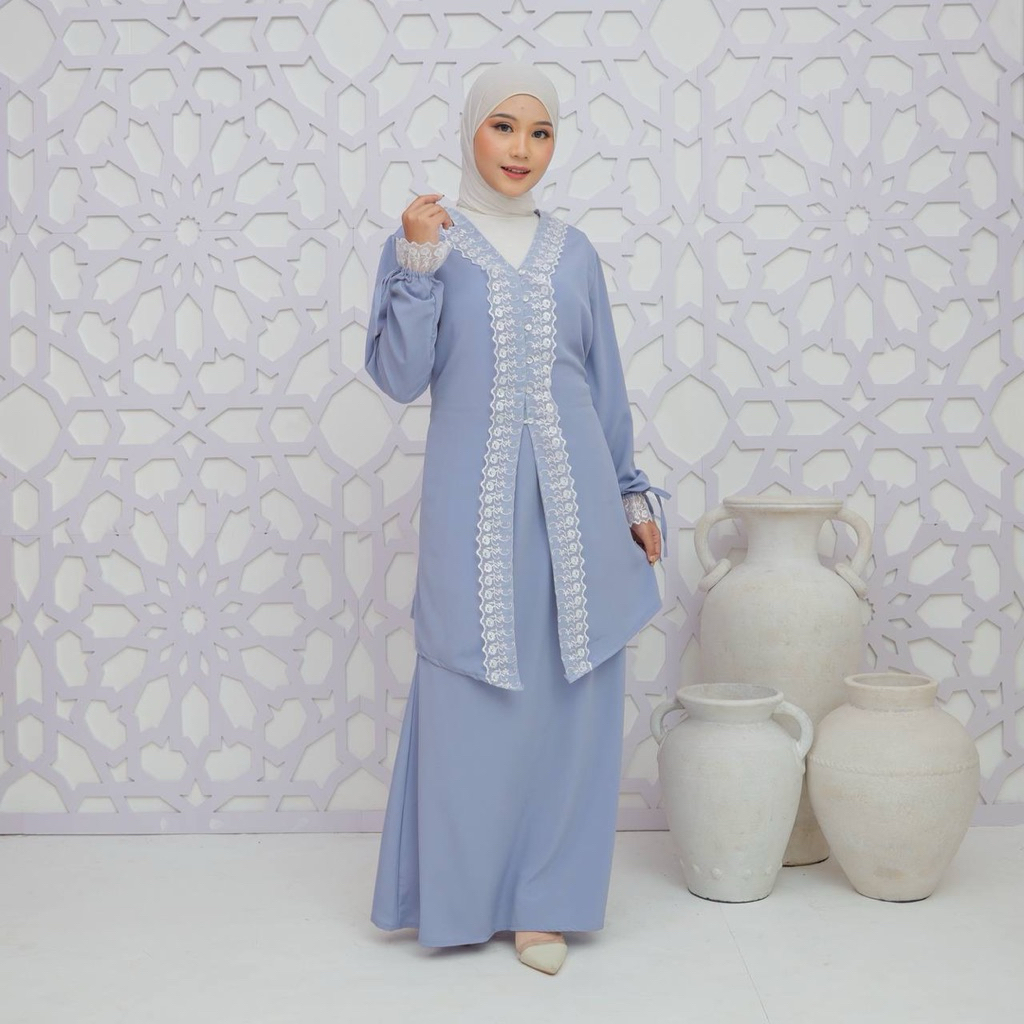 Baju kurung malaysia terbaru soraya oneset Rok dan atasan renda import / Baju muslim hari raya