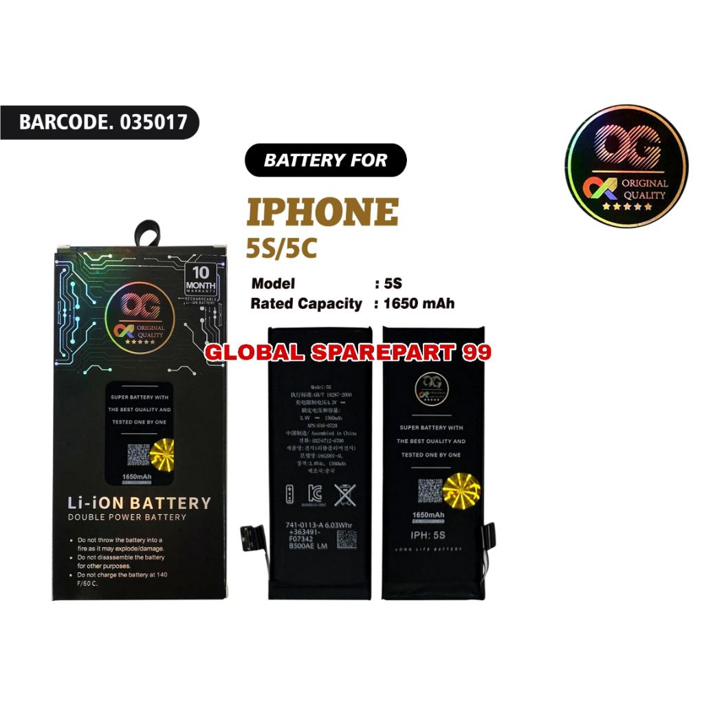 BATERAI OG SUPER IPHONE 5S / IPHONE 5C BATERAI / BATTERY / BATRE