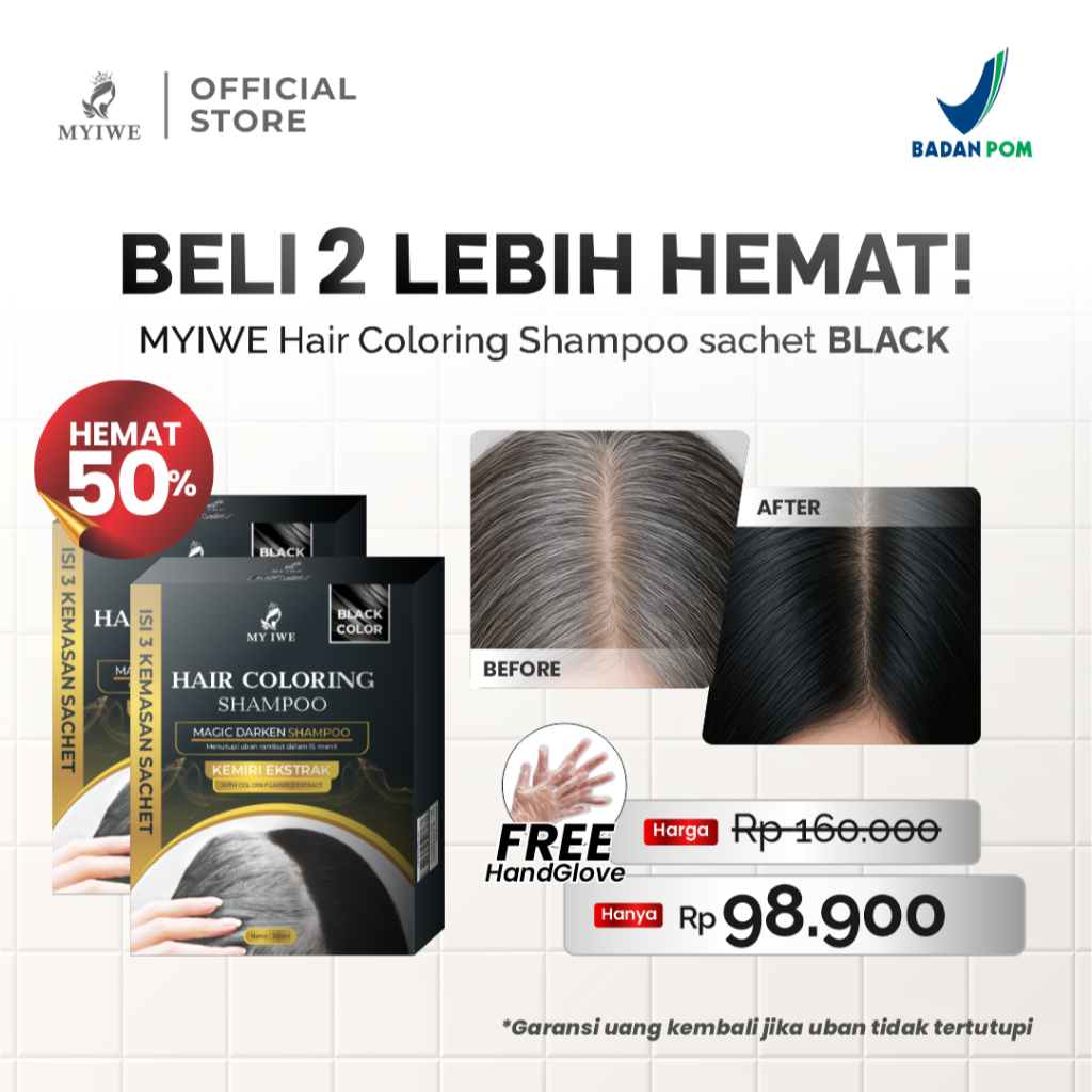 [2 BOX LEBIH HEMAT] My Iwe Shampoo Penghilang Uban Penghitam Rambut Uban | Hair Coloring Shampoo Ori