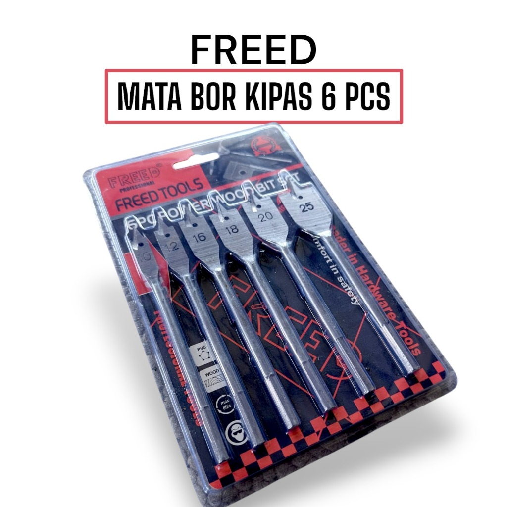 FREED Mata Bor Kayu Kipas Set ISI 6PCS/MATA BOR PELUBANG KUNCI/MATA BOR LUBANG KAYU/ORIGINAL
