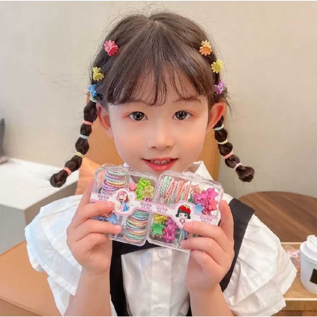 (FREE BOX) SET IKAT RAMBUT DAN JEPITAN MIX / IKAT RAMBUT SET BOX / AKSESORIS RAMBUT ANAK