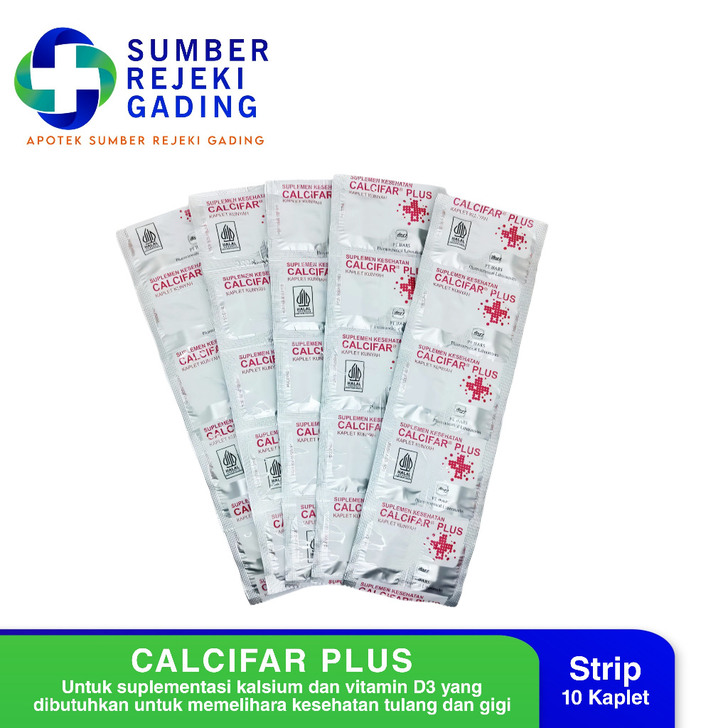 Calcifar Plus Strip isi 10 Tablet Kunyah | Suplemen Kalsium Ibu Hamil