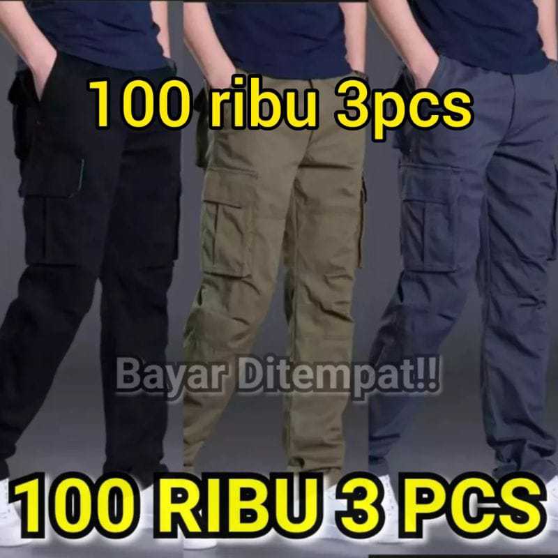 langsung Ceckout 100 RIBU 3 PCS CELANA CARGO PANJANG PRIA DEWASA CELANA PANJANG CARGO COWOK CELANA P