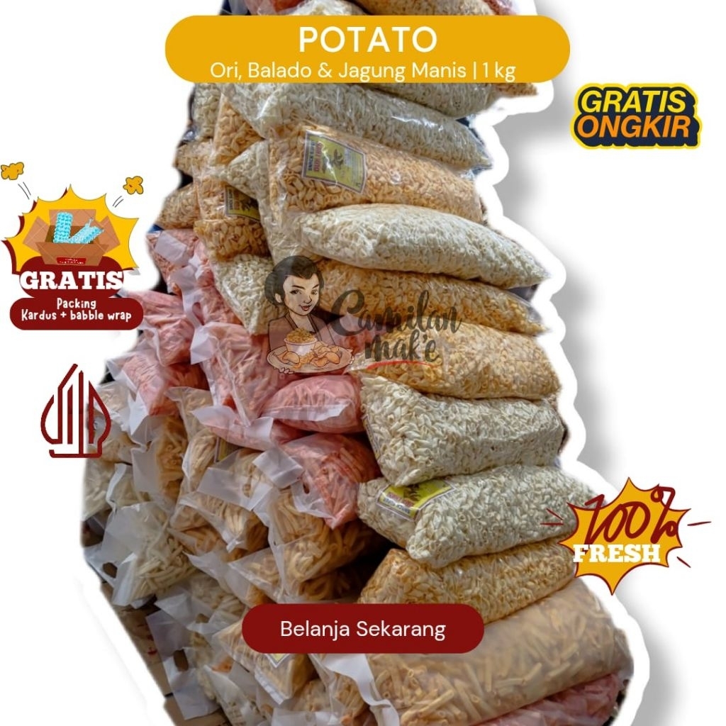 

POTATO BAMBU BALL 1KG ISI 2 PCS BISA PILIH RASA/ CAMILAN MAK'E/ CEMILAN GROSIR/ JAJANAN/ SNACK GROSIR