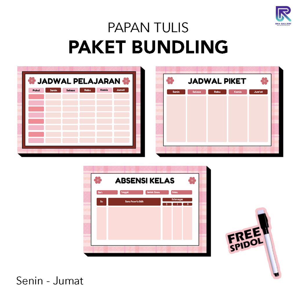 

NEW PRODUCT RHA GALLERY PAPAN TULIS BUNDLING JADWAL PIKET ABSENSI CUTE PINK RUANG KELAS SEKOLAH