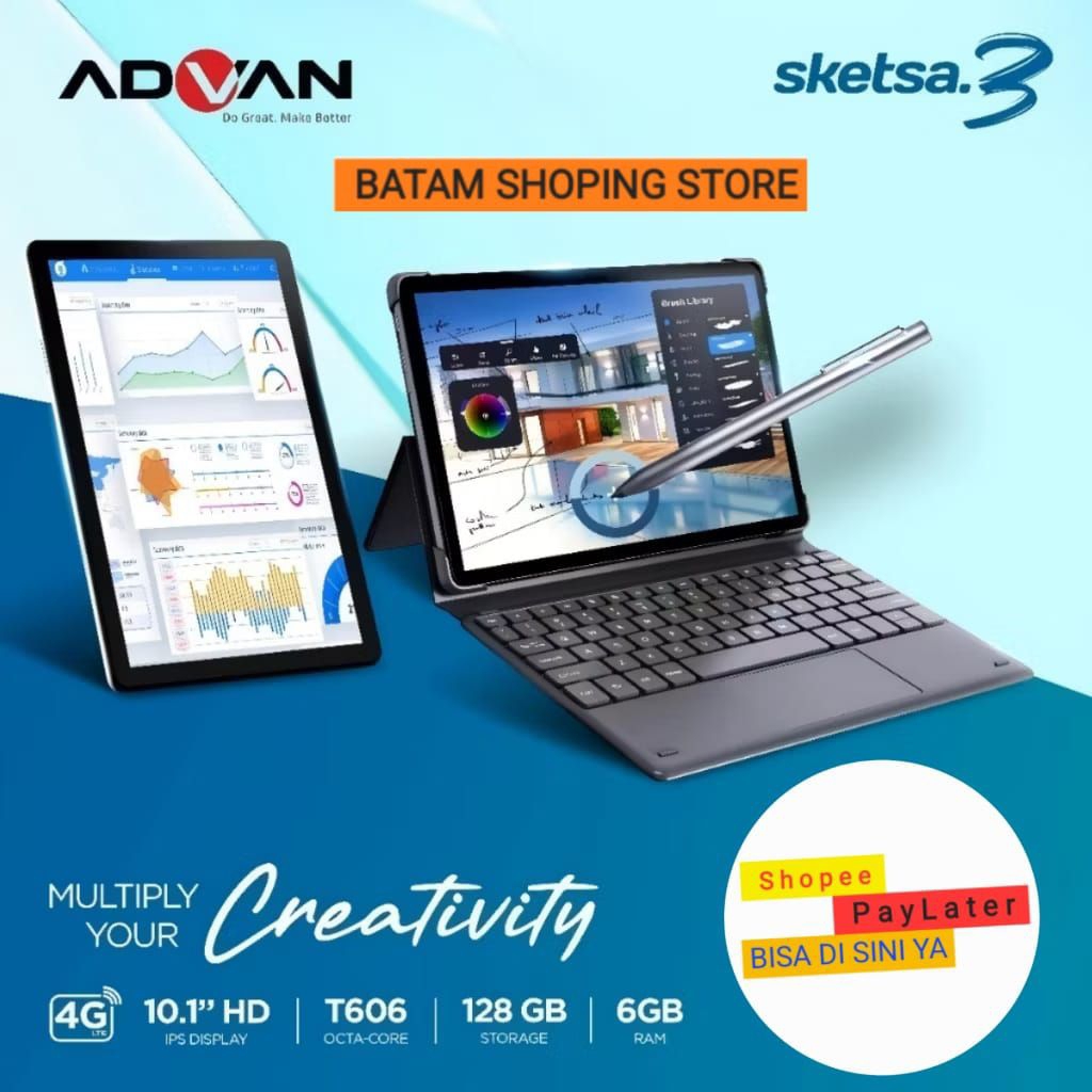 Tablet Advan Sketsa 3 Ram 6GB/128GB 10,1 Inch HD Garansi Resmi