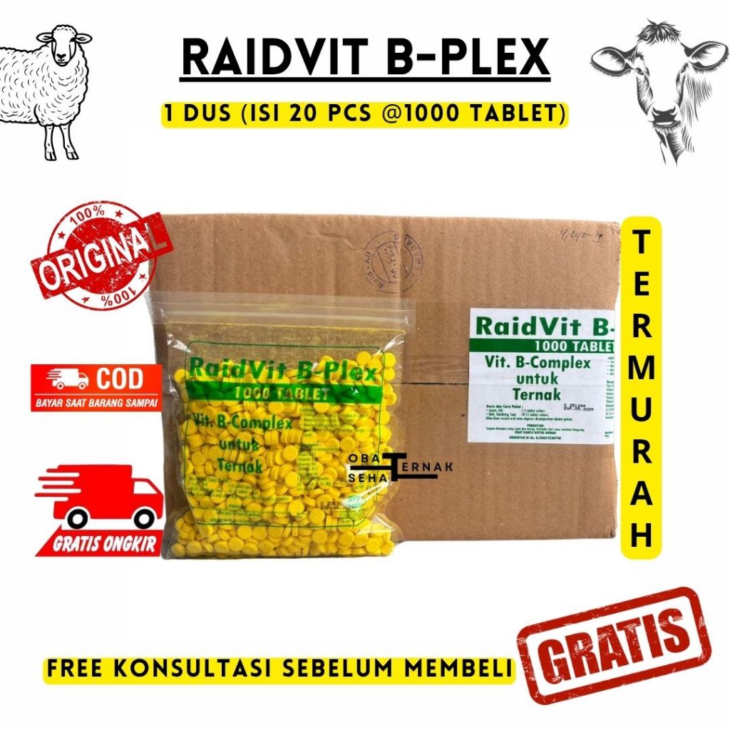 RAIDVIT B-Plex 1 DUS (ISI 20 PCS @1000 Tablet) - Raid All - Vitamin B Complex, B Komplek Ternak