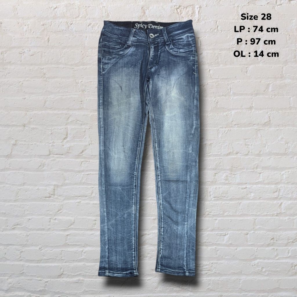 Size 28 Celana Panjang Longpants Jeans Spicy Denim Blue Washed Fading Petir Skinny fit Original Seco
