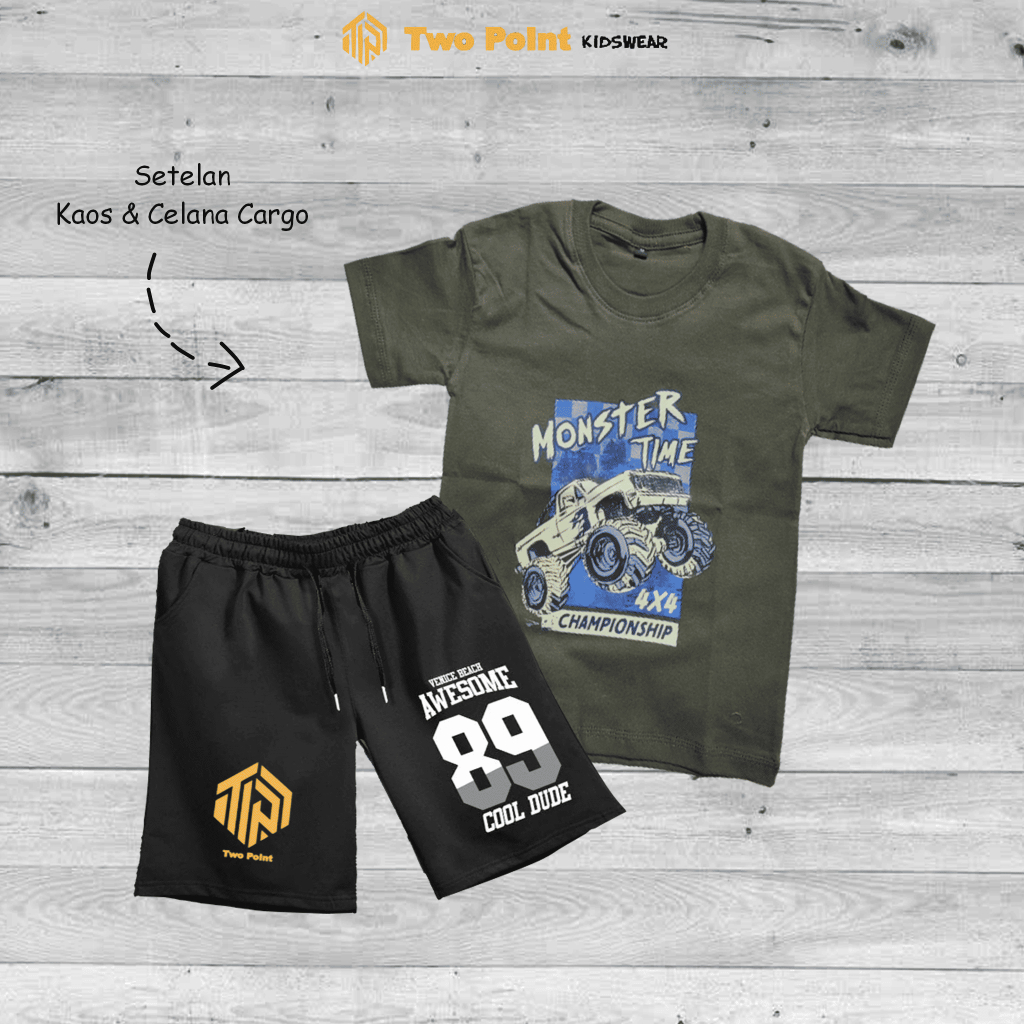 Setelan Baju Anak Laki-Laki dan Celana pendek Usia 3-12 tahun Two Point Boxer