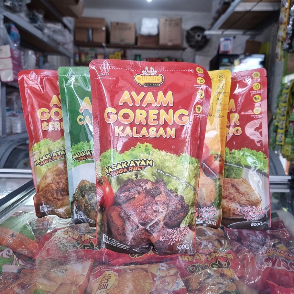 

Queens Chicken Ayam Taliwang, Kalasan, Cabe Ijo, Katsu, Serundeng 500g