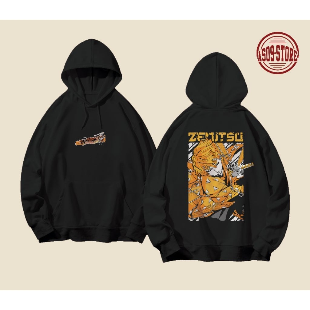Jaket Hoodie Depan Belakang Anime Demon Slayer Zenitsu Sword Kimetsu No Yaiba