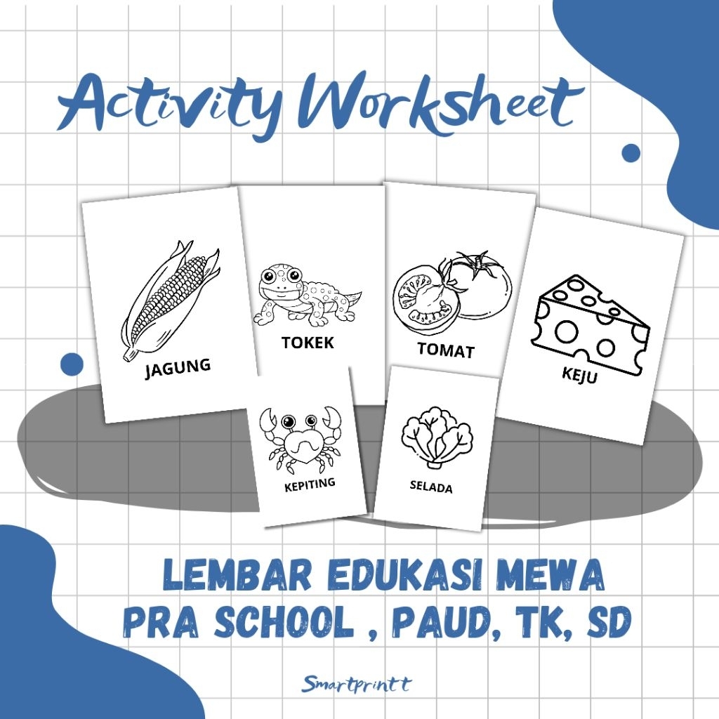 

Smartprintt-Activity Worksheet Lembar Edukasi MEWARNAI Siap pakai (Pra School, Paud, TK, SD) isi 26 lembar A5