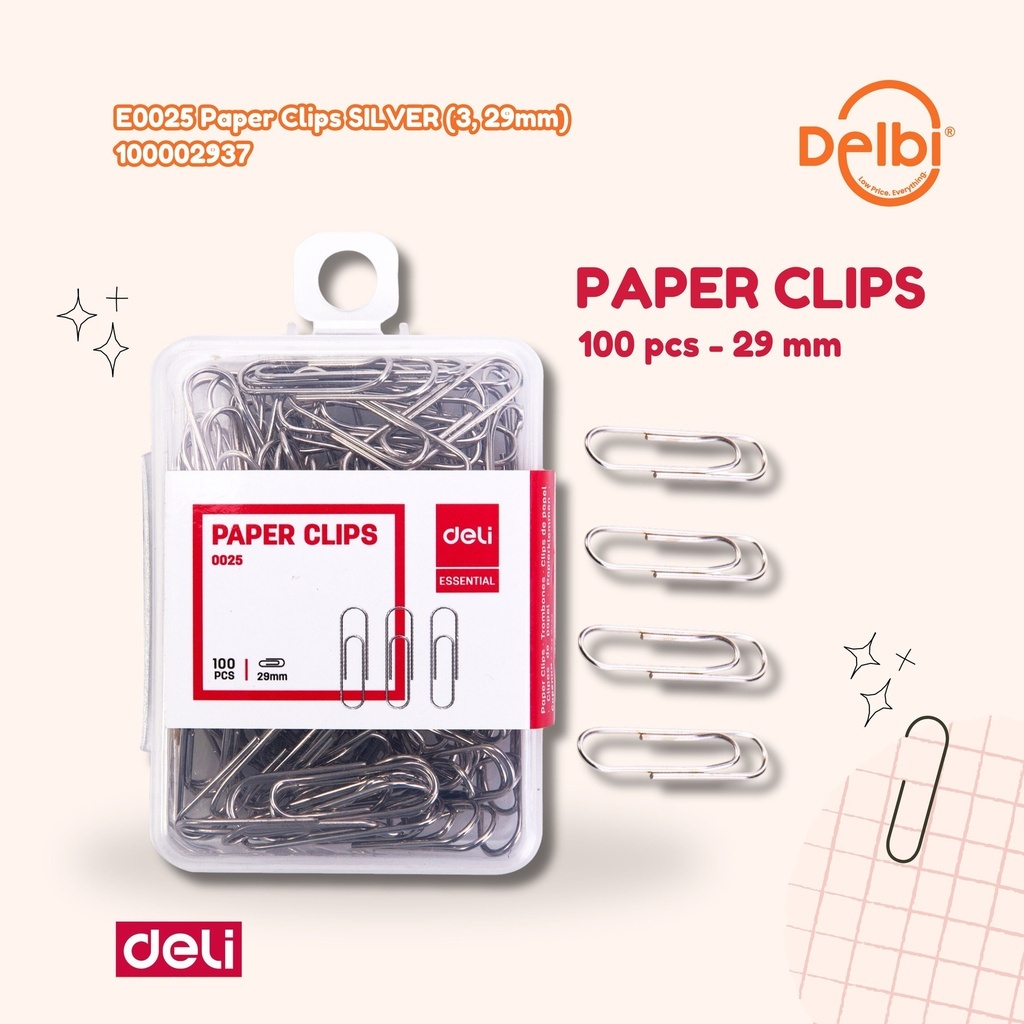 

Paper Clips SILVER (3, 29mm DELI PENJEPIT KERTAS JEPITAN