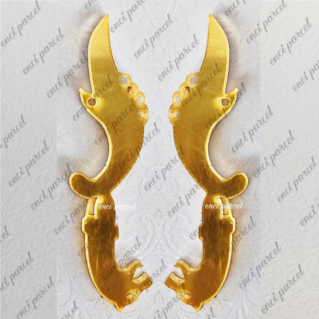 replika kujang kembar Model B miniatur senjata tradisional sunda jawa barat prabu siliwangi bentuk g