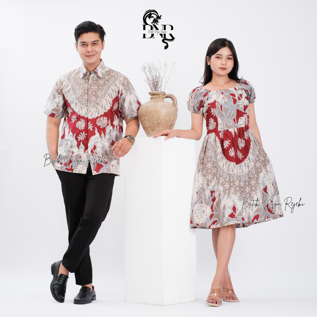 BatikNagaRejeki - Batik Akasia Couple Modern - Atasan - Dress - Wanita / Pria - Kekinian - Panjang /