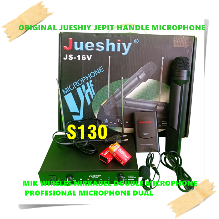 S130 ORIGINAL JUESHIY JEPIT HANDLE MICROPHONE MIC WIRELESS 16V KLIP CLIP DUAL MIK WIRELES NIRKABEL