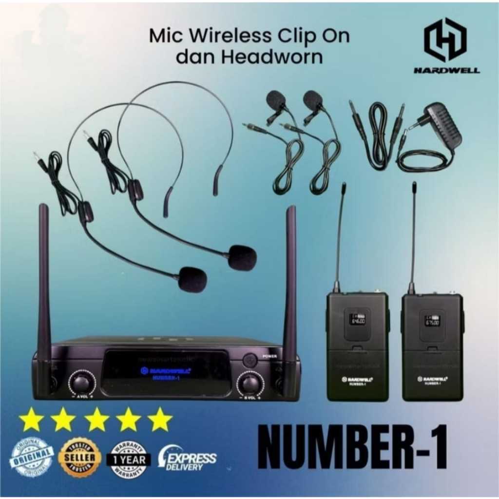 Hardwell Number-1 Clip On Headworn Mic Wireless Microphone UHF Headset Bando Nirkabel Jepit untuk Pr