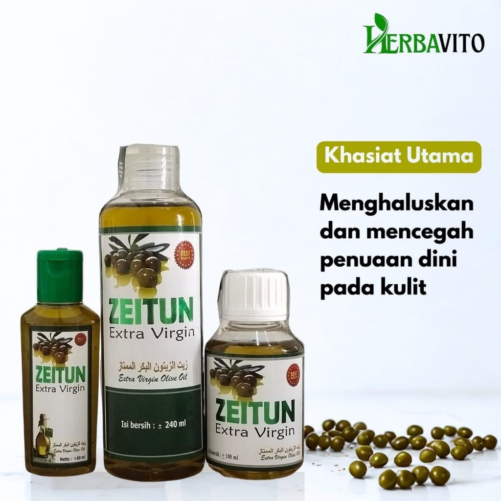 

ZEITUN Extra Virgin (60ml / 100ml / 240ml) - Minyak Zaitun Murni 100% untuk Kesehatan, Kecantikan, dan Pencegahan Penyakit