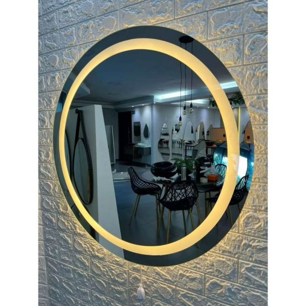 kaca cermin led bulat ring aesthetic cermin led tempel dinding wastafel kamar mandi