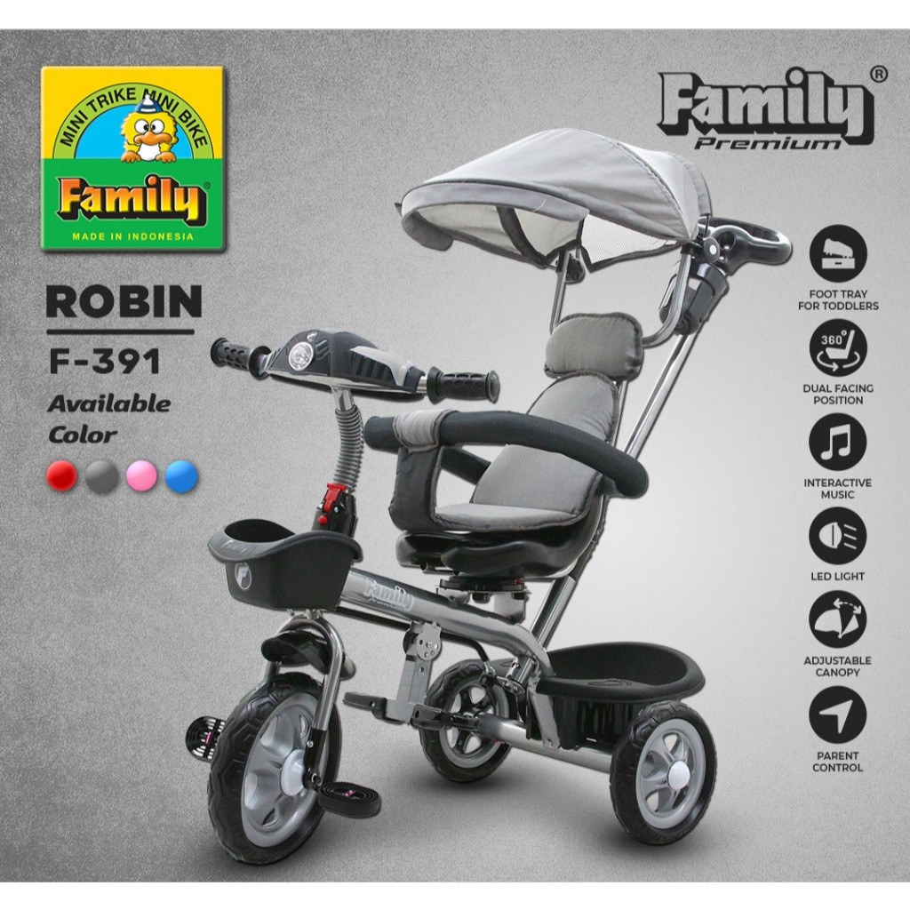 [Warna Chat] Family Robin F391 Sepeda Roda Tiga Anak Ban Eva Musik Lampu