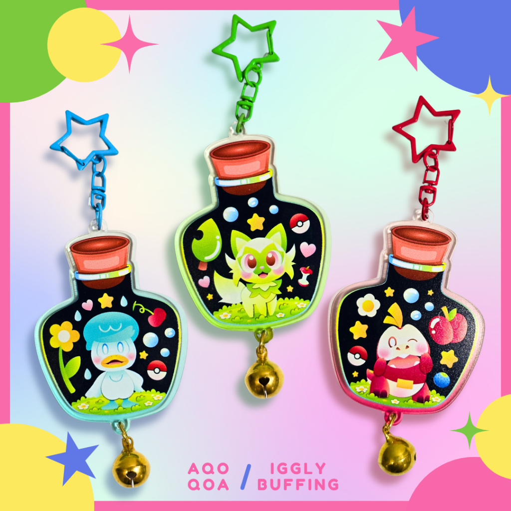 POKEMON Gen 9 Paldea Starters Cute Double-Sided Keychain Sprigatito, Fuecoco, Quaxly