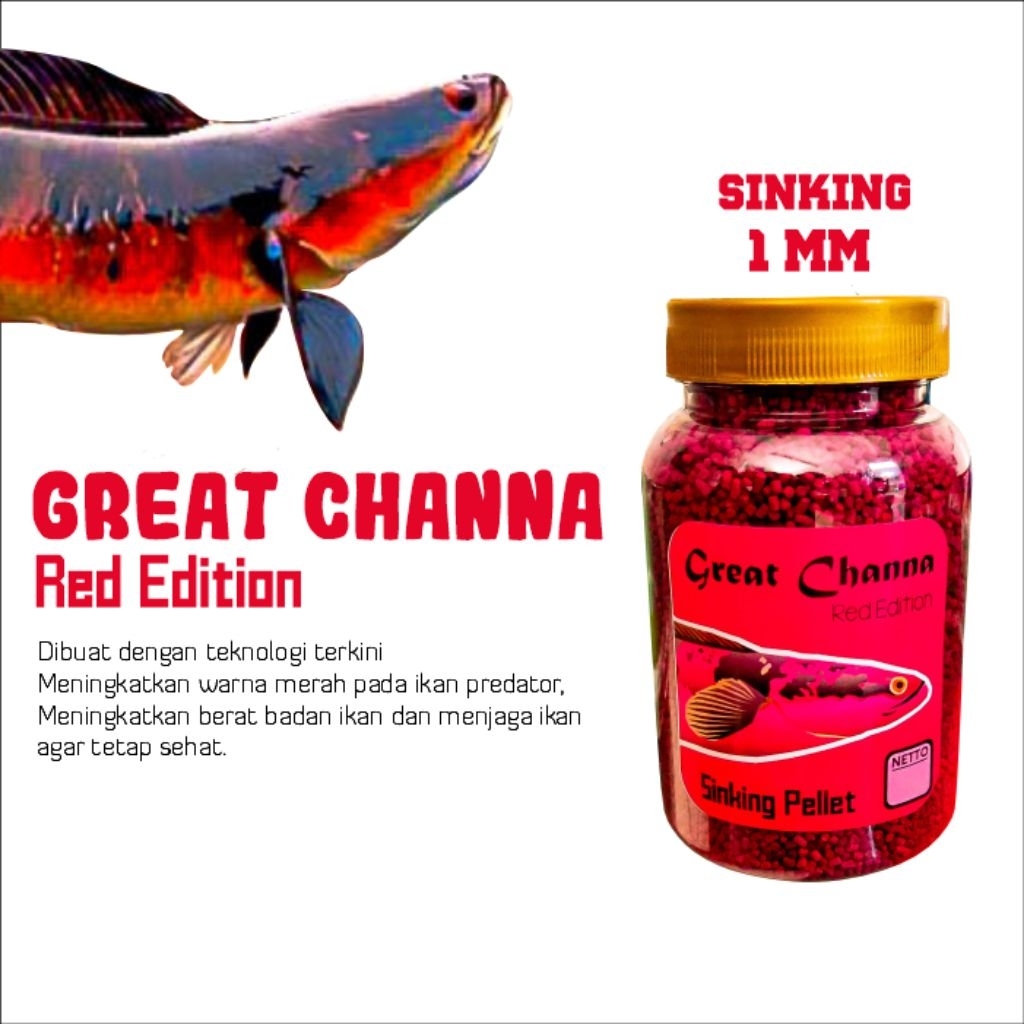 Pelet Great Channa Red Edition Warna Merah Ikan Channa, Louhan, Arwana
