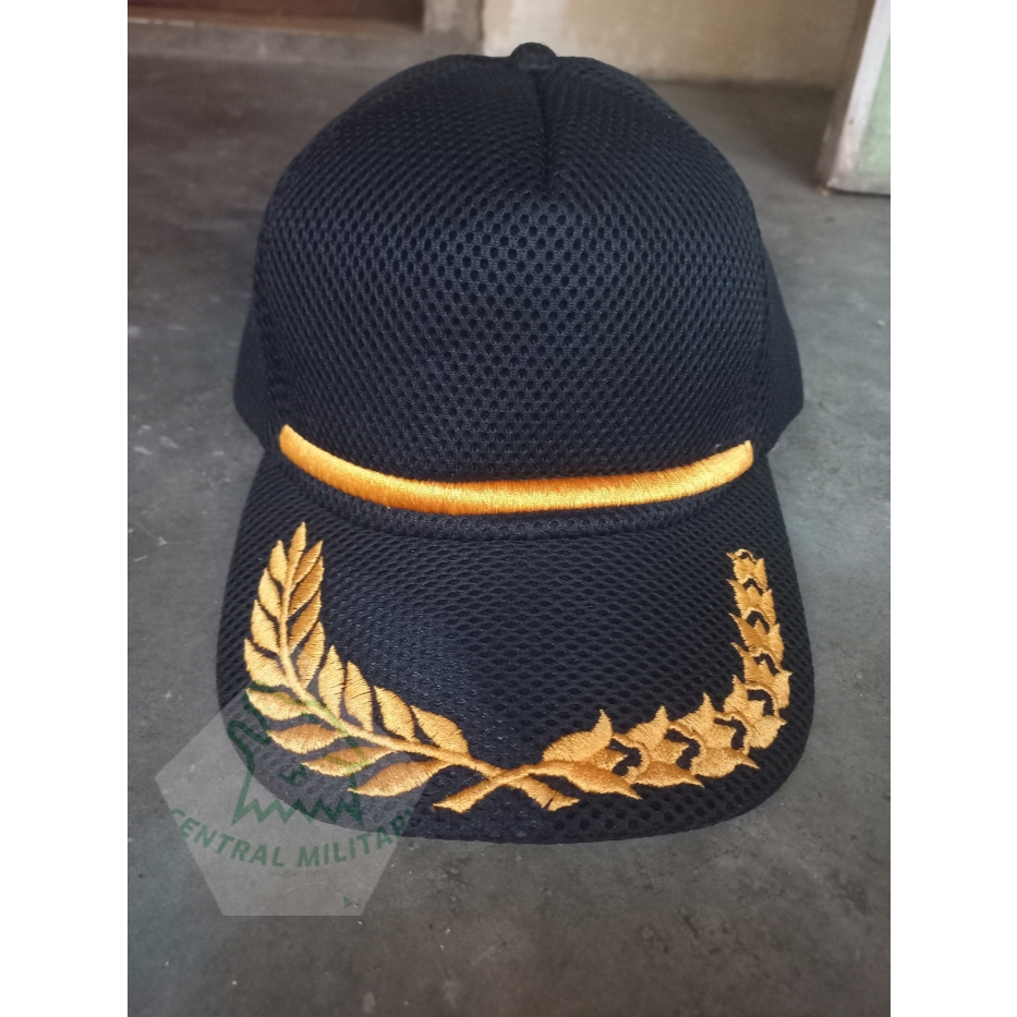 Topi Padi Kapas Pemda PNS Hitam Topi Pria Lapangan Dobelmesh / Jaring Logo Bordir Hitam PNS