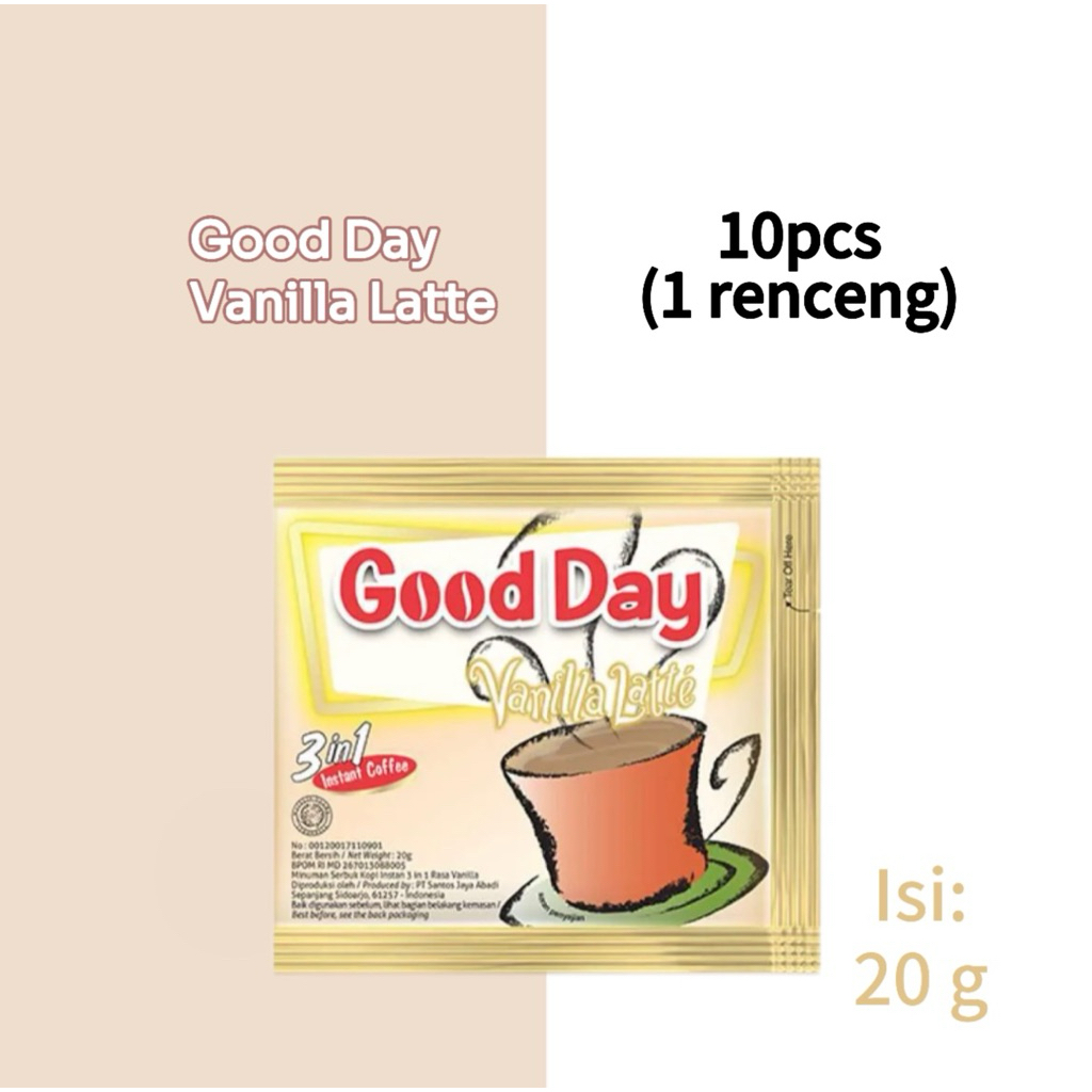 

Good Day Vanilla Latte kopi instan 3 in 1 kemasan 20g @10pcs (1 renceng)