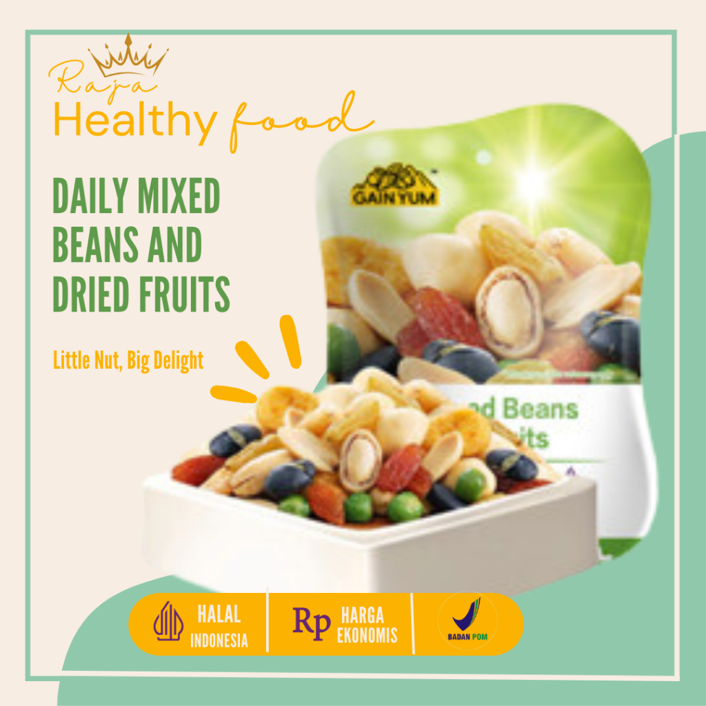 

Kacang Campur dan Buah Kering Gain Yum Mixed Beans and Nuts Daily Mixed Beans and Dried Fruits 75G