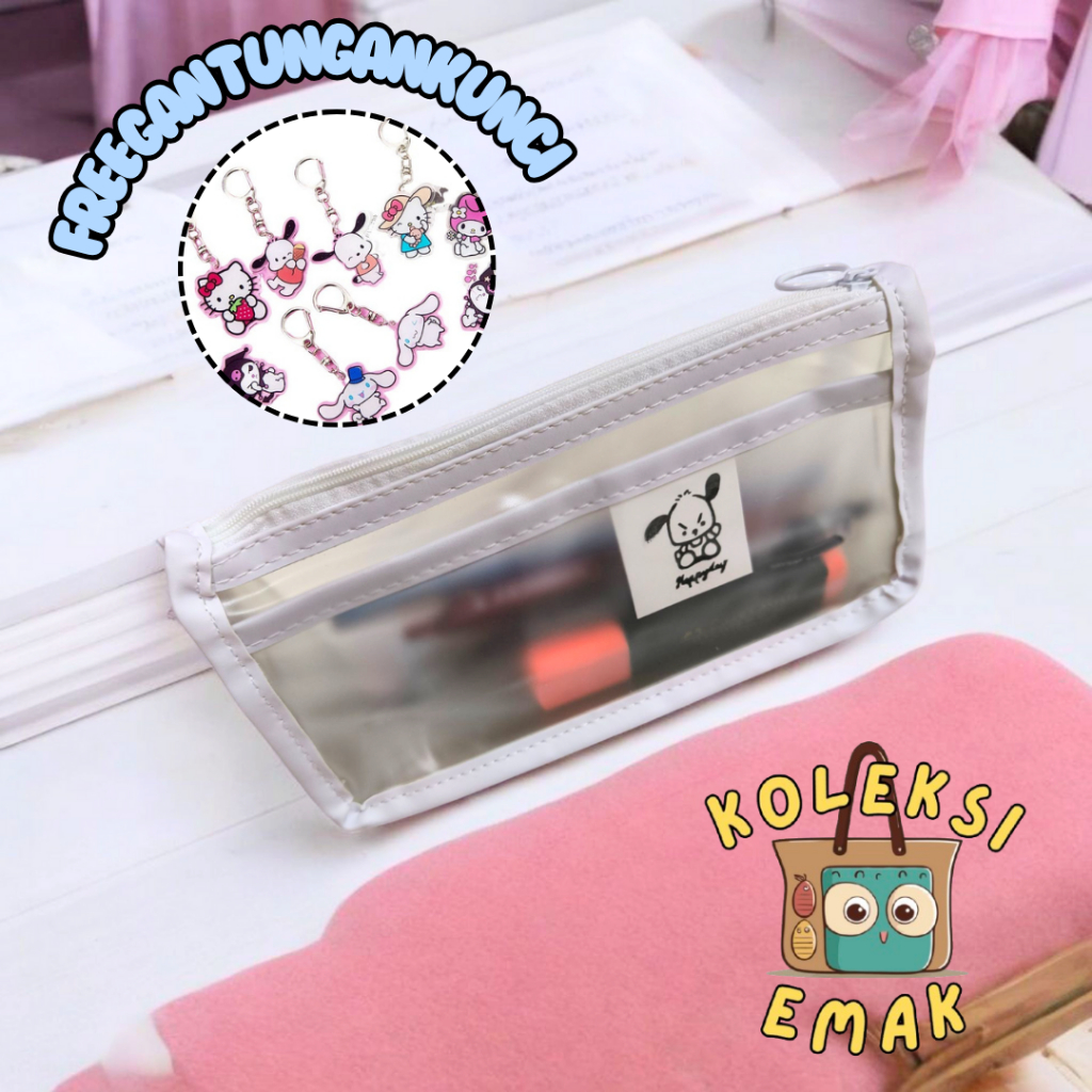 

Kotak Pensil transparant aesthetic Tas Makeup premium tahan air FREE GANTUNGAN KUNCI [SB-6]