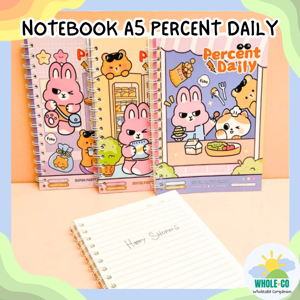 

Notebook Spiral Percent Daily A5 Premium Pastel Karakter Hewan Aesthetic Korea Lucu Unik Imut Termutah Grosir COD