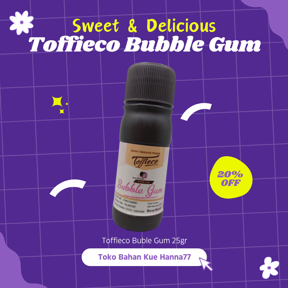 

Toko Bahan Kue Hanna77 - Toffieco Bubble Gum Flavour 25g - Perisa Essence Bubble Gum