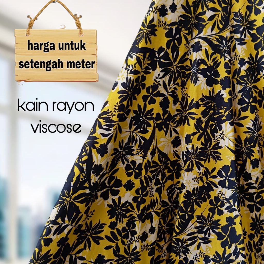 Kain Katun Rayon Viscose Motif Bunga Terbaru Bunga Hitam
