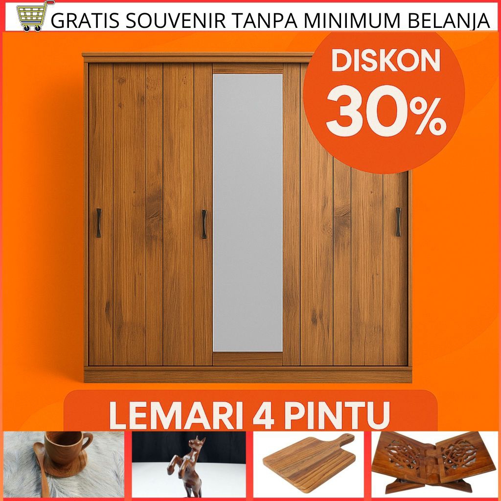 LEMARI KAYU 3 PINTU SLEDING | LEMARI KAYU JATI KACA | LEMARI 3 PINTU SLEDING