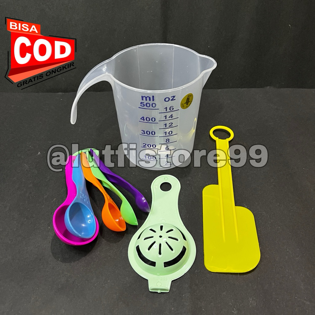 1 SET Paket Hemat Lengkap Gelas Takar 500mil + Sendok Takar 5 PCS 1 in + Alat Pemisah Kuning Telur +
